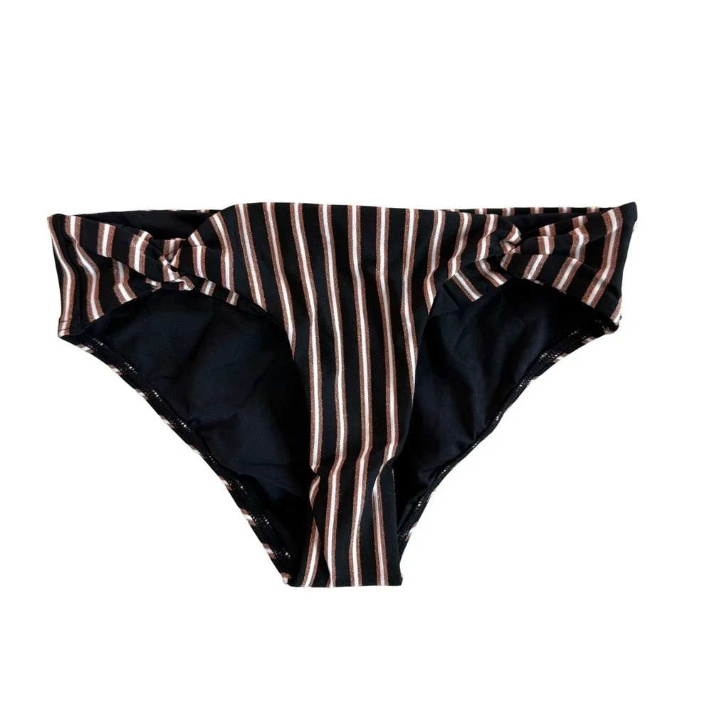 L*Space La Jolla Bikini Bottom XS Black Bronze Striped Twist Knot GHLJF19 NEW